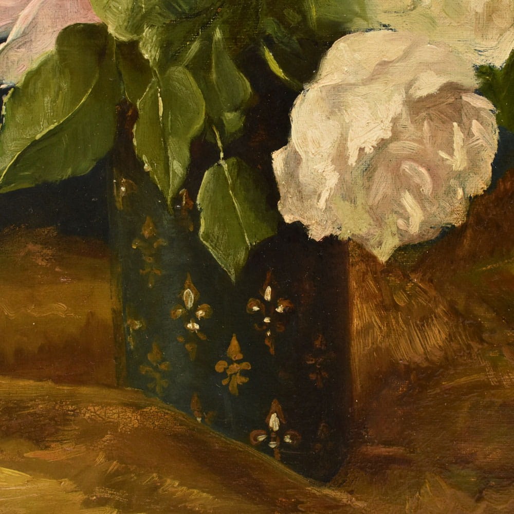QF790 5 antique floral painting flower oil still life XIX 